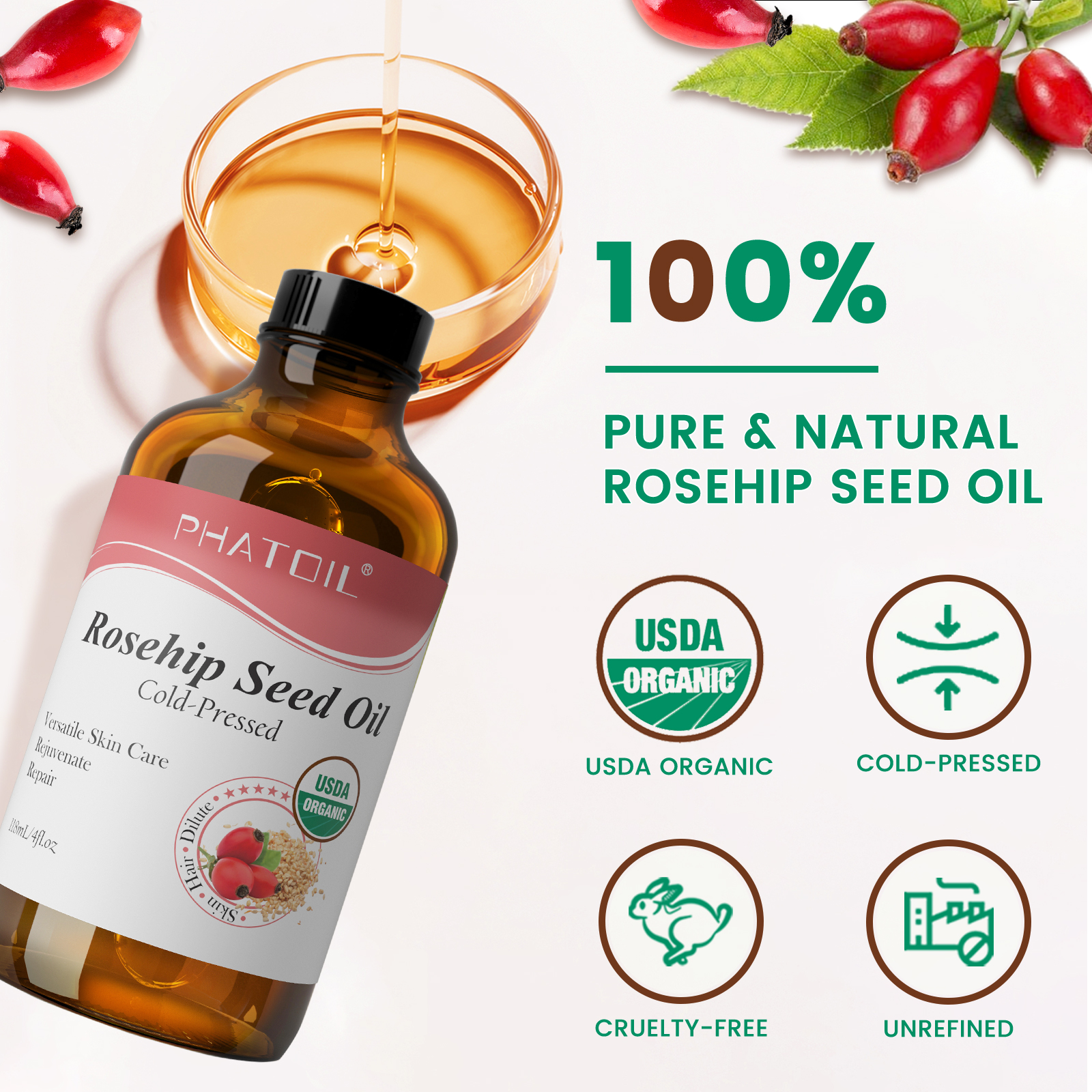 PHATOIL 118ml Organic Face Oil - огляд і ціна Face Oil Rosehip