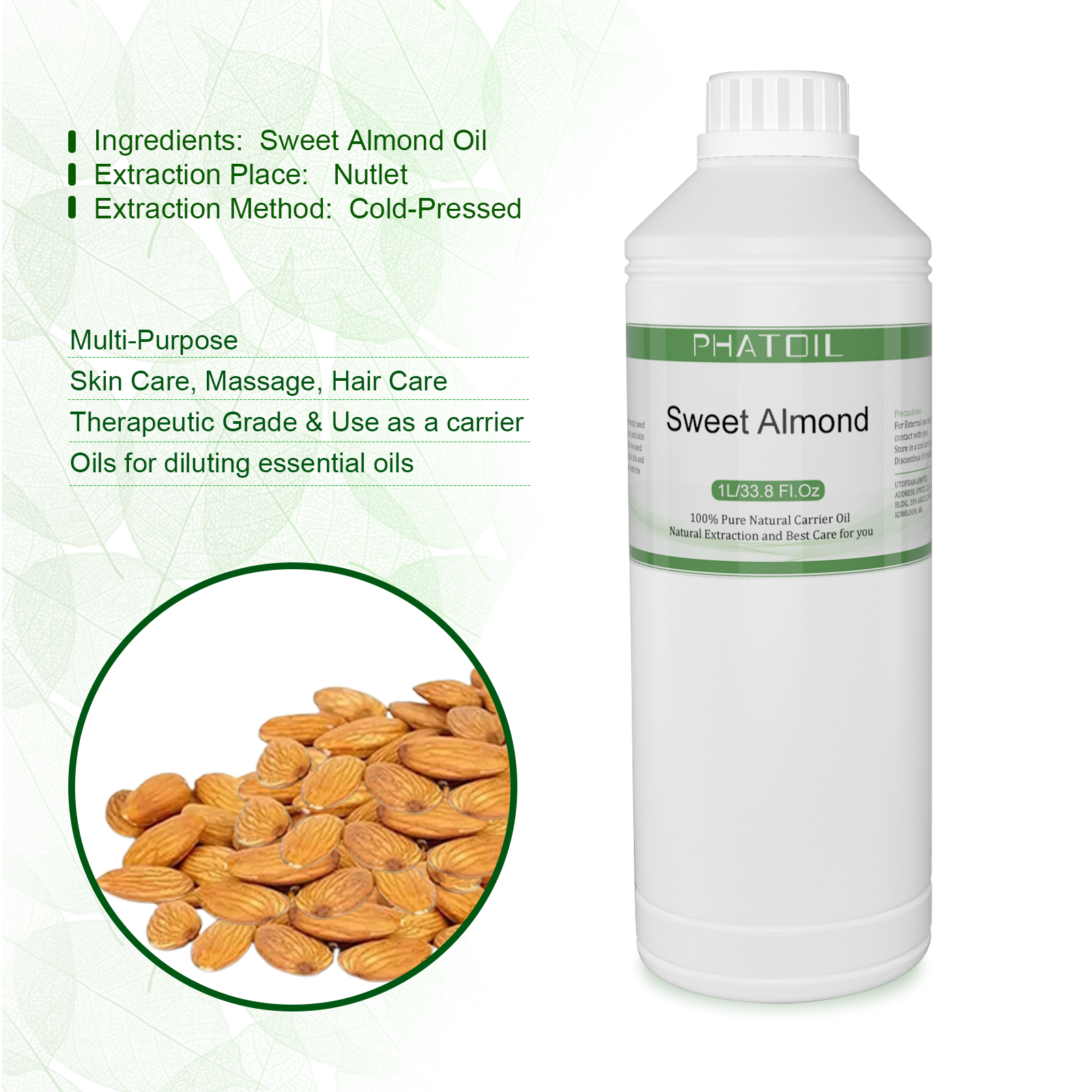PHATOIL 1000ml Sweet Almond Oi - огляд і ціна Face Oil Rosehip